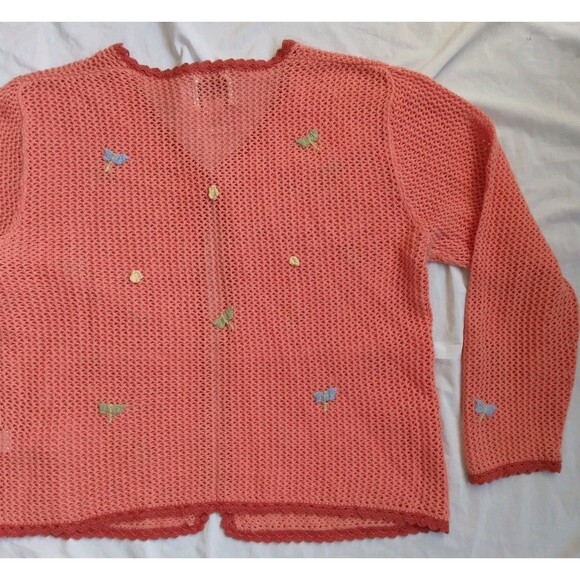 Christopher & Banks Loose Knit Crochet Cardigan Dragonfly Embroidered Women XL - Picture 10 of 12